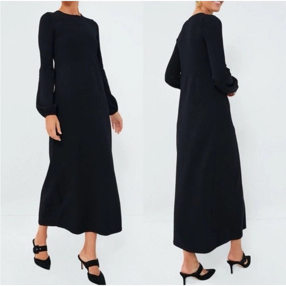 Tuckernuck Pomander Place Black Double Knit Lennox Maxi Dress Puff Sleeves XS
